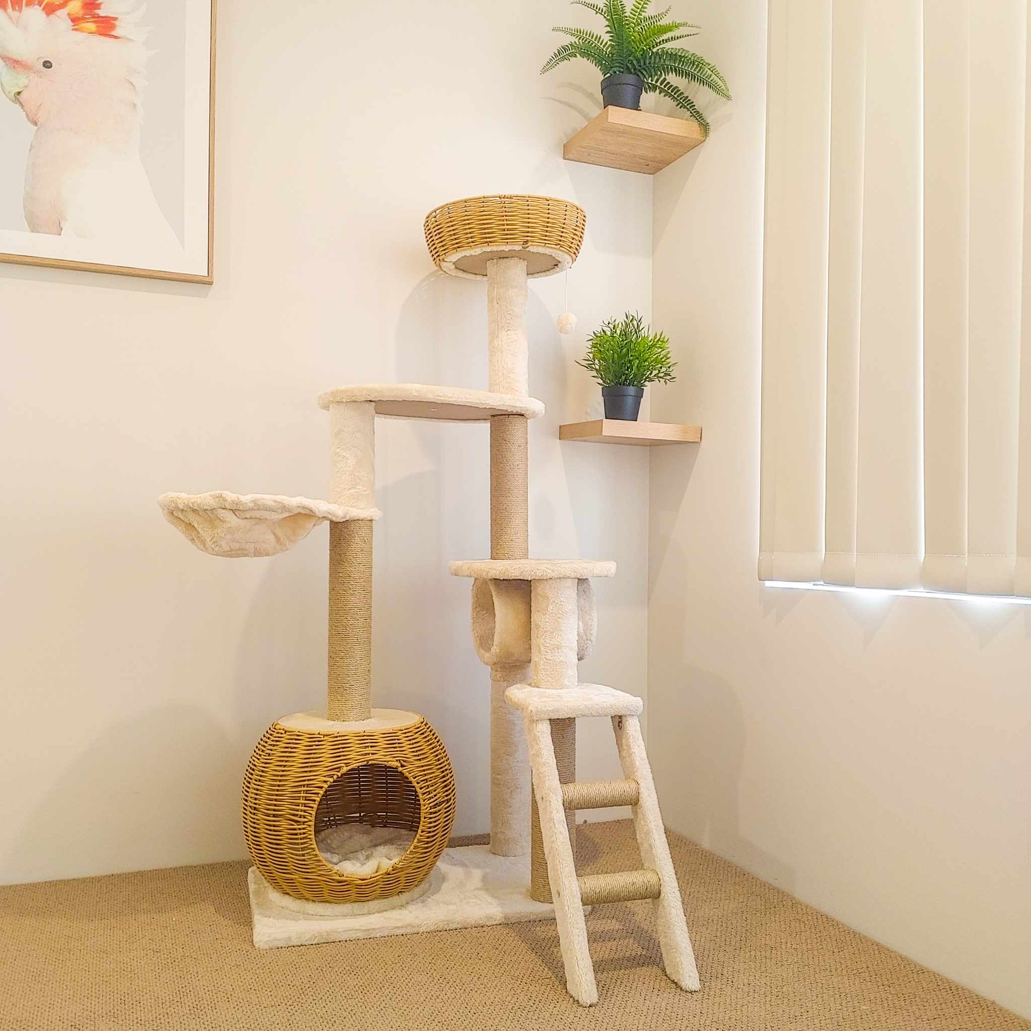 138cm Rattan Cosy Hideaway Cat Tree