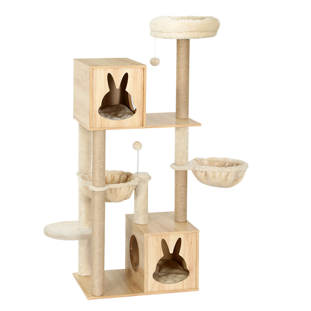 i.Pet Cat Tree 141cm Tower Scratching Post Scratcher Wood Bed Condo Toys House Ladder - The Cat Den