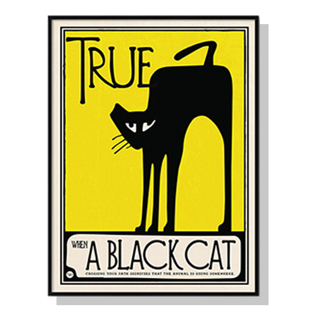 Wall Art 50cmx70cm Black Cat Black Frame Canvas - The Cat Den