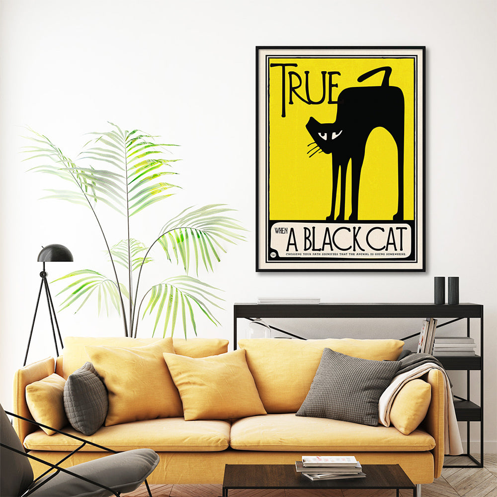 Wall Art 50cmx70cm Black Cat Black Frame Canvas - The Cat Den