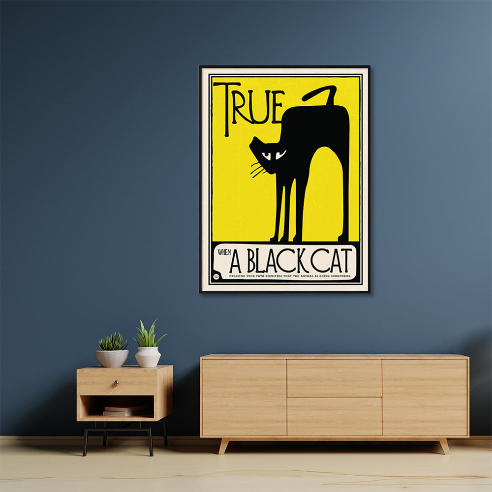 Wall Art 50cmx70cm Black Cat Black Frame Canvas - The Cat Den