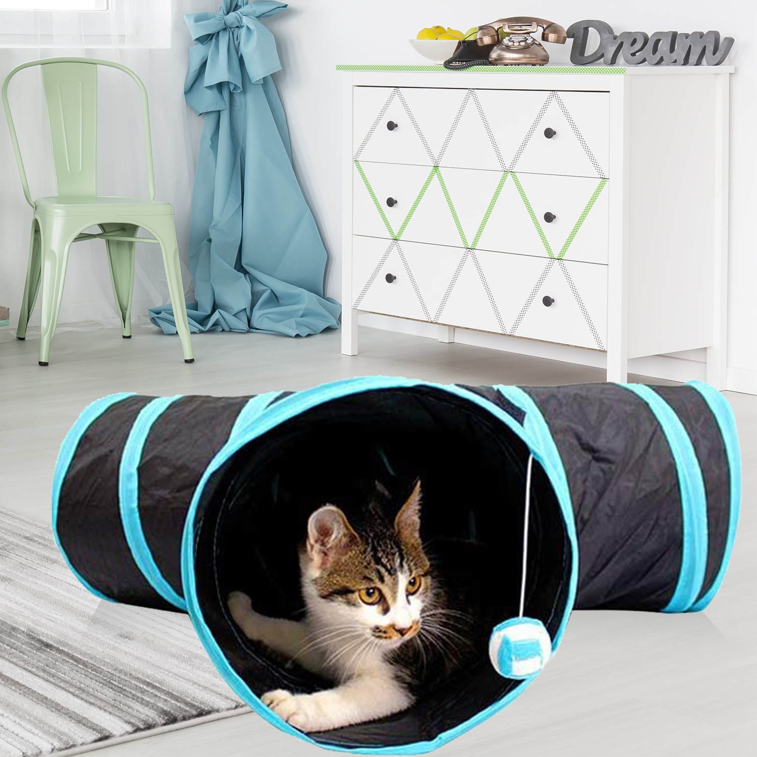 Floofi 4 Holes Cat Tunnel (White) - The Cat Den