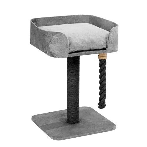 60cm Luxury Cushioned Cat Bed Scratcher - Grey - The Cat Den