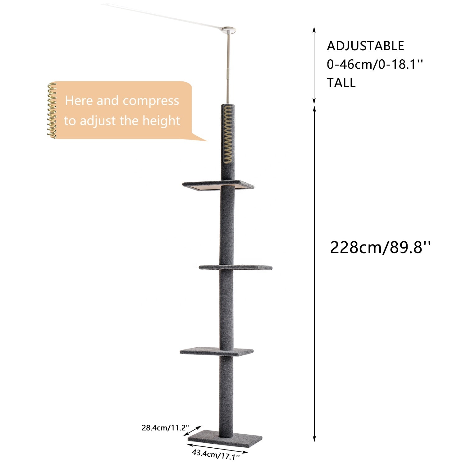 Three Tier Floor-To-Ceiling Cat Climbing Tree - The Cat Den