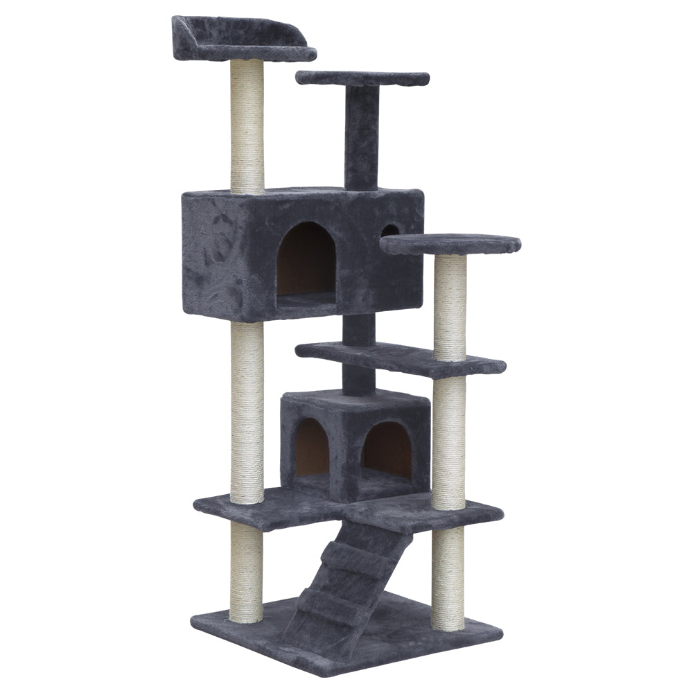 134 cm Cat Tree - Grey Post Scratcher Tower - The Cat Den