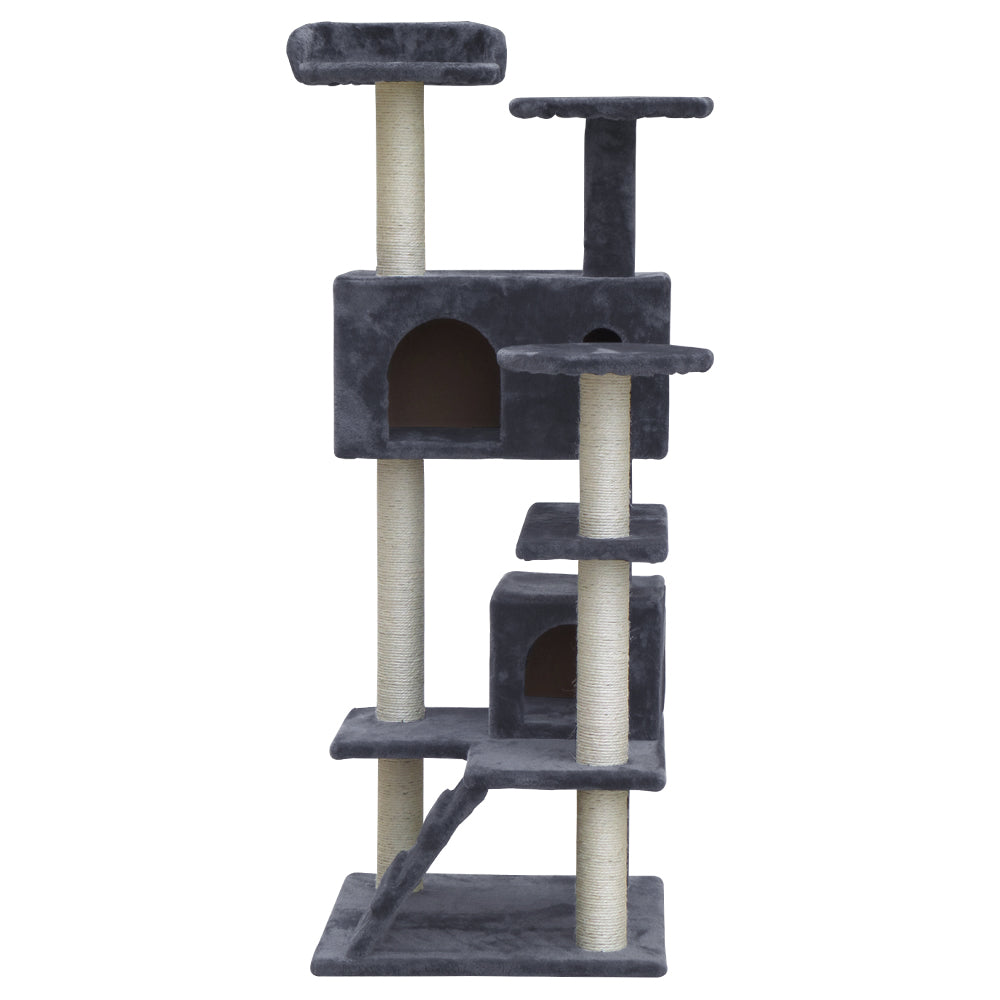 134 cm Cat Tree - Grey Post Scratcher Tower - The Cat Den