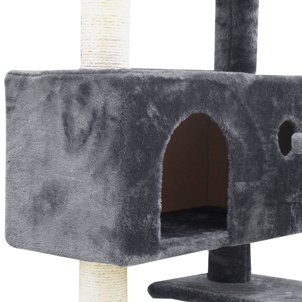 134 cm Cat Tree - Grey Post Scratcher Tower - The Cat Den