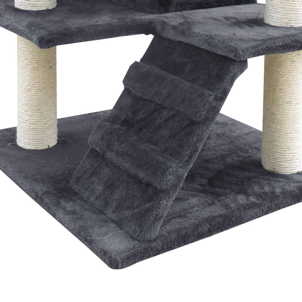 134 cm Cat Tree - Grey Post Scratcher Tower - The Cat Den