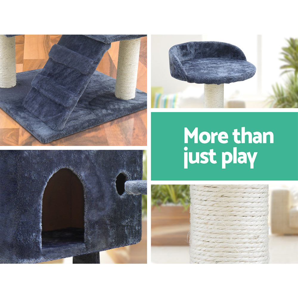 134 cm Cat Tree - Grey Post Scratcher Tower - The Cat Den