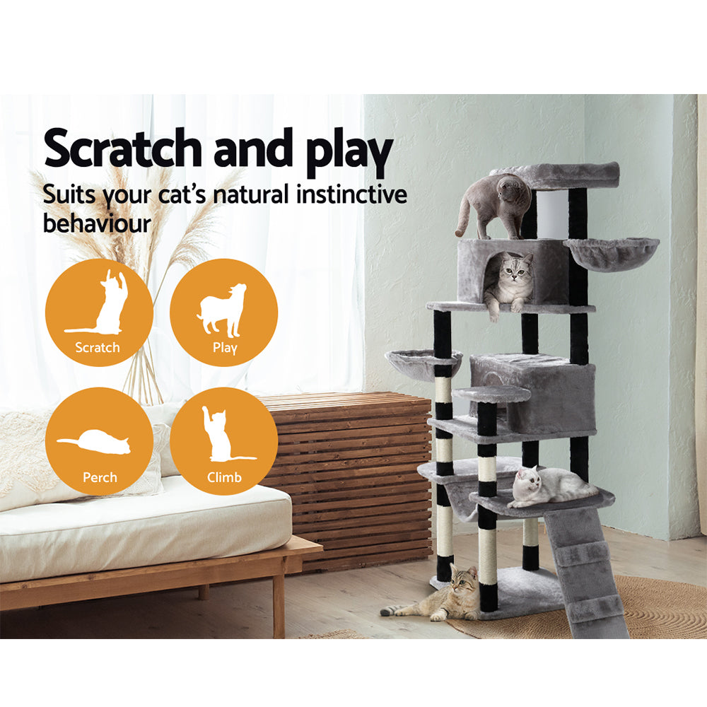 Multi-Level Gray Pet Cats Scratching Posts and Trees