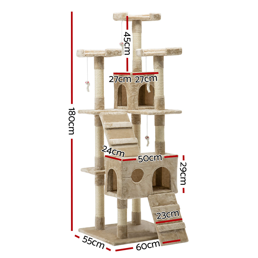 180cm Cat Tree - Multi Platform - Beige - The Cat Den