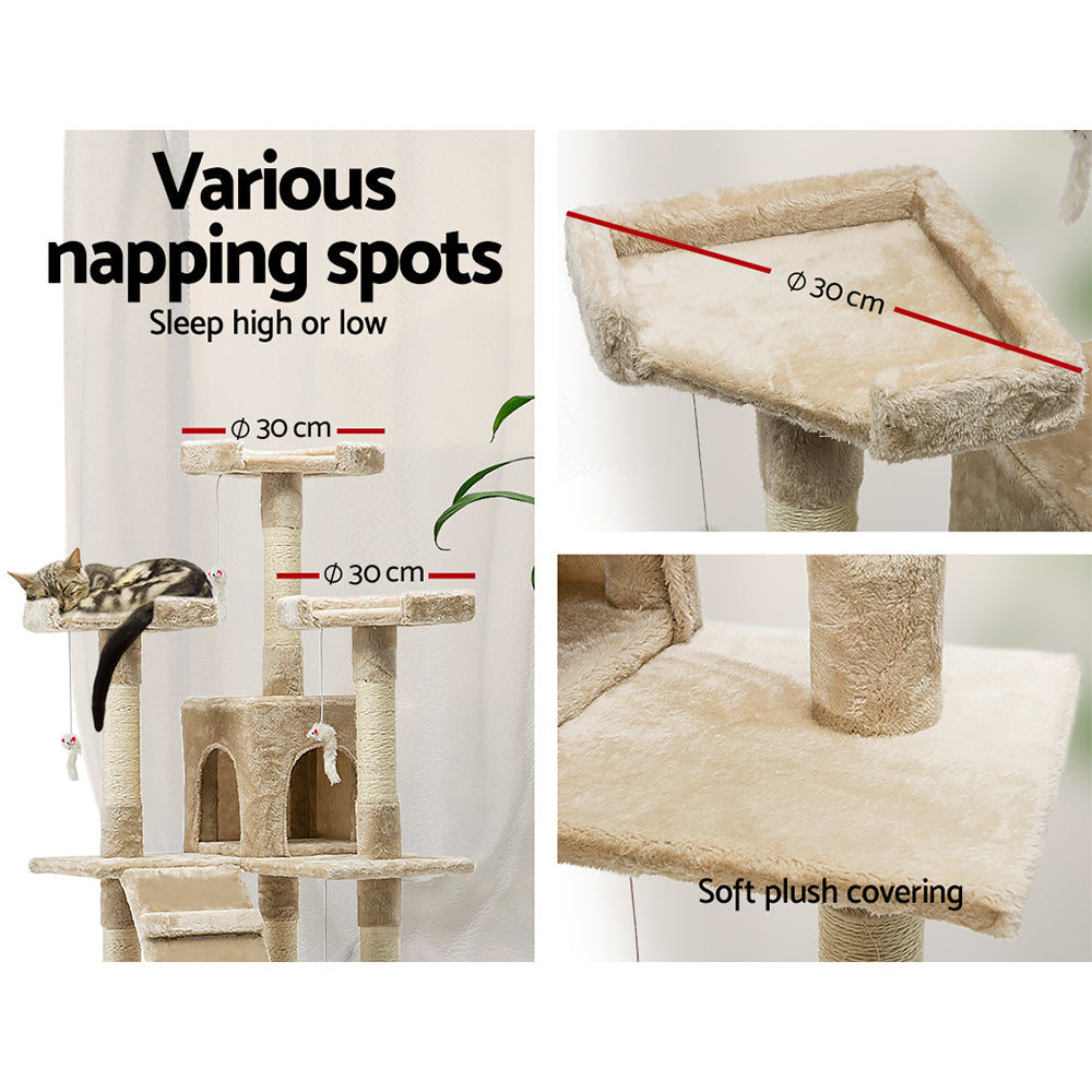 180cm Cat Tree - Multi Platform - Beige - The Cat Den