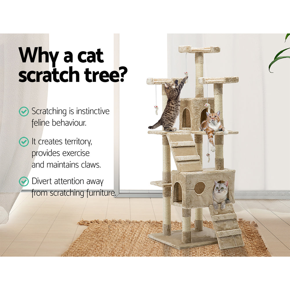 180cm Cat Tree - Multi Platform - Beige - The Cat Den