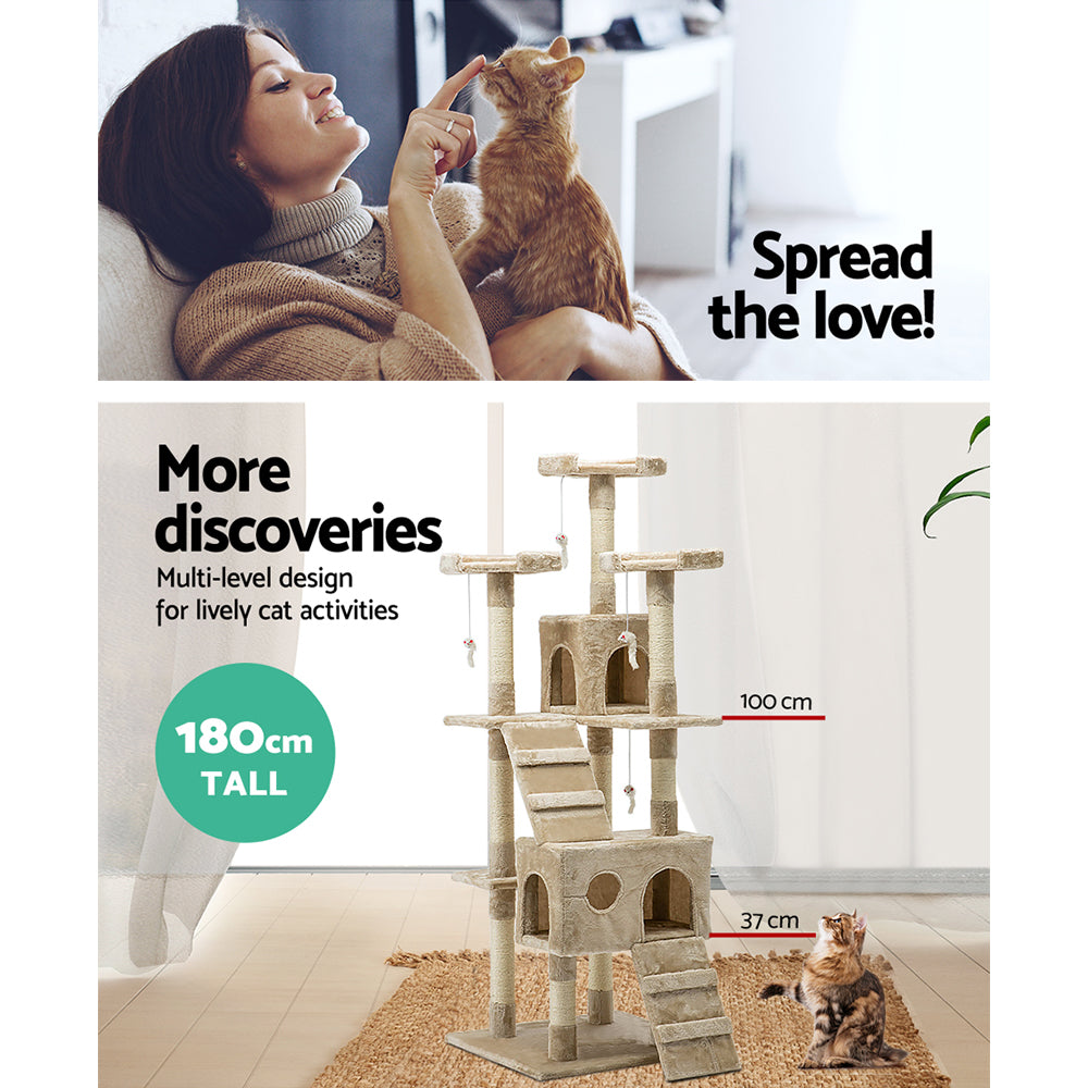 180cm Cat Tree - Multi Platform - Beige - The Cat Den