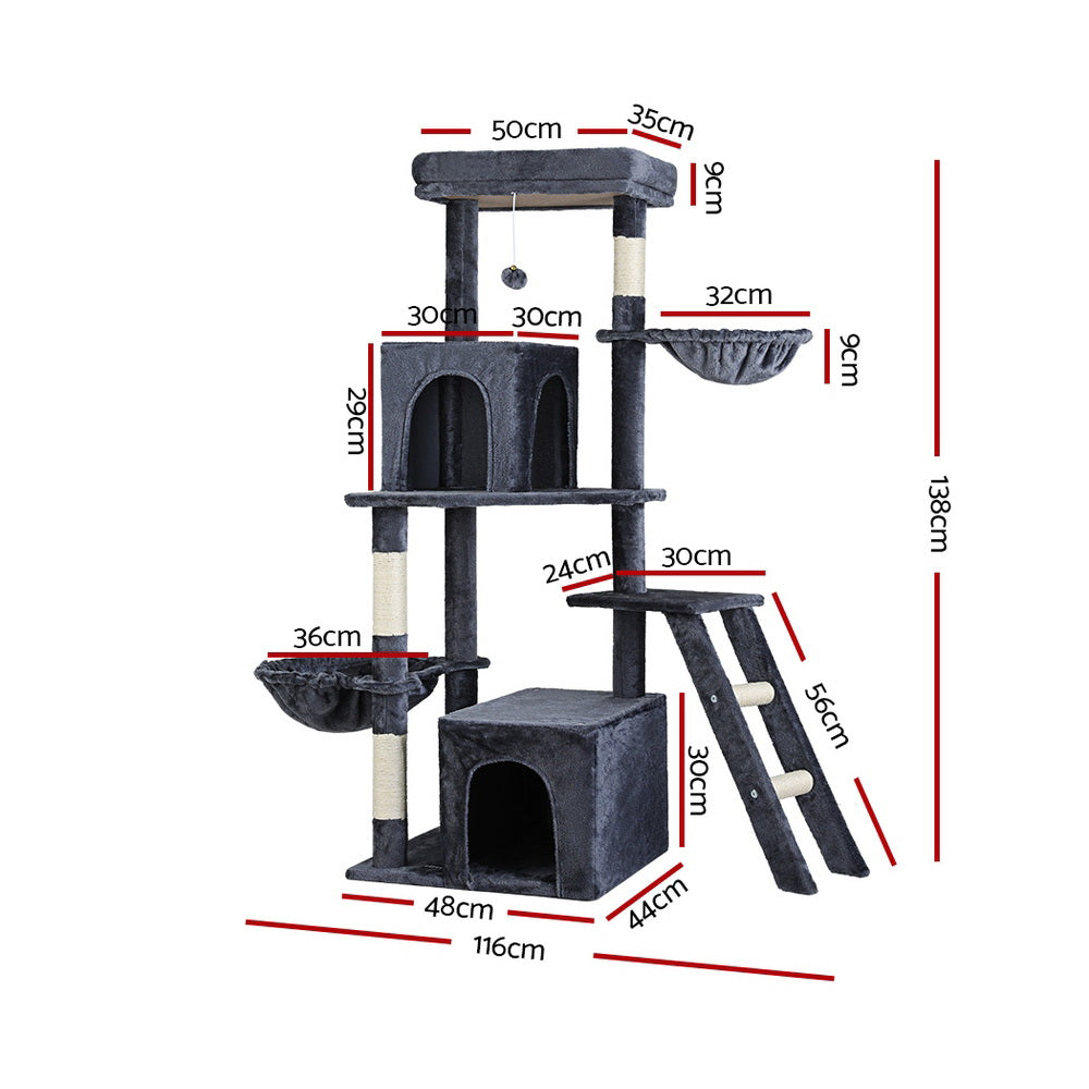 138cm Cat Tree - Grey - The Cat Den