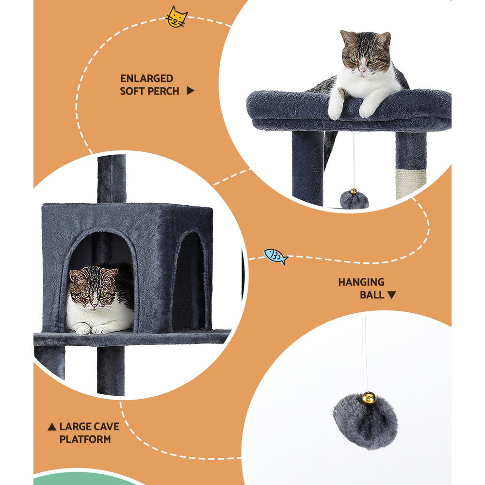 138cm Cat Tree - Grey - The Cat Den