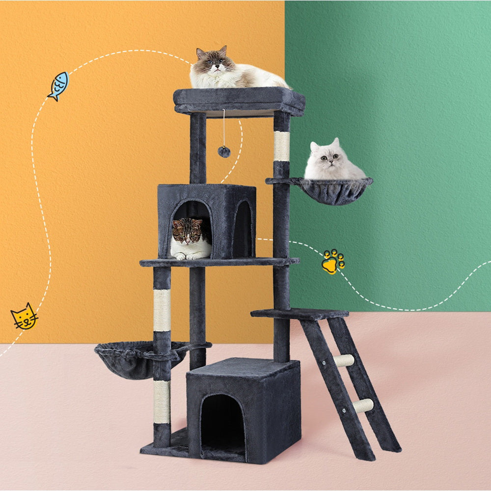 138cm Cat Tree - Grey - The Cat Den