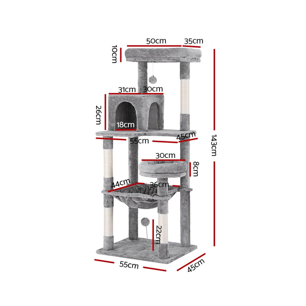 143cm Cat Tree Light Grey - The Cat Den