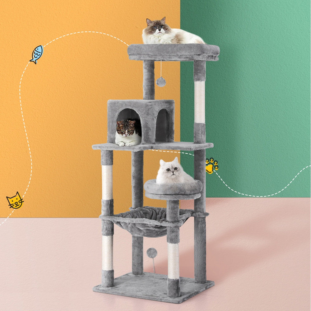 143cm Cat Tree Light Grey - The Cat Den