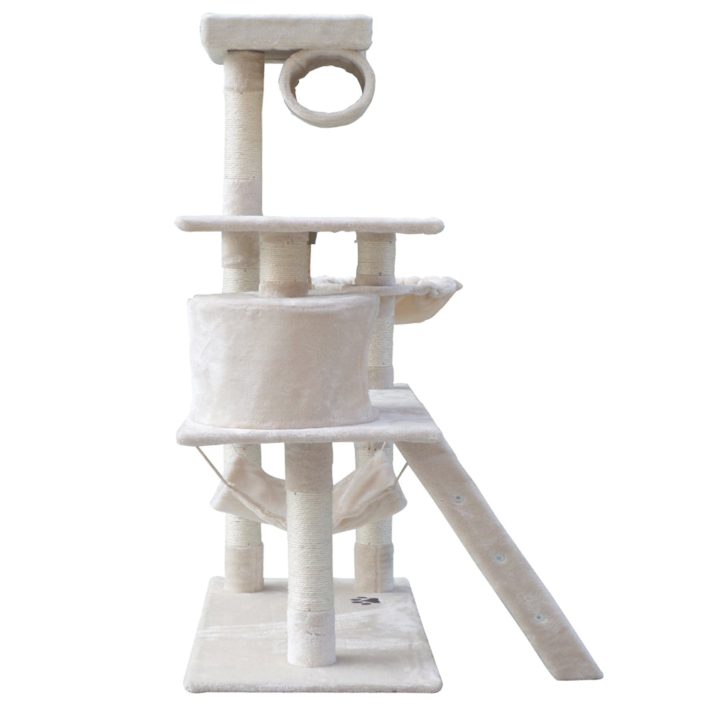 141cm Cat Tree With Pouch Hammock - Beige - The Cat Den