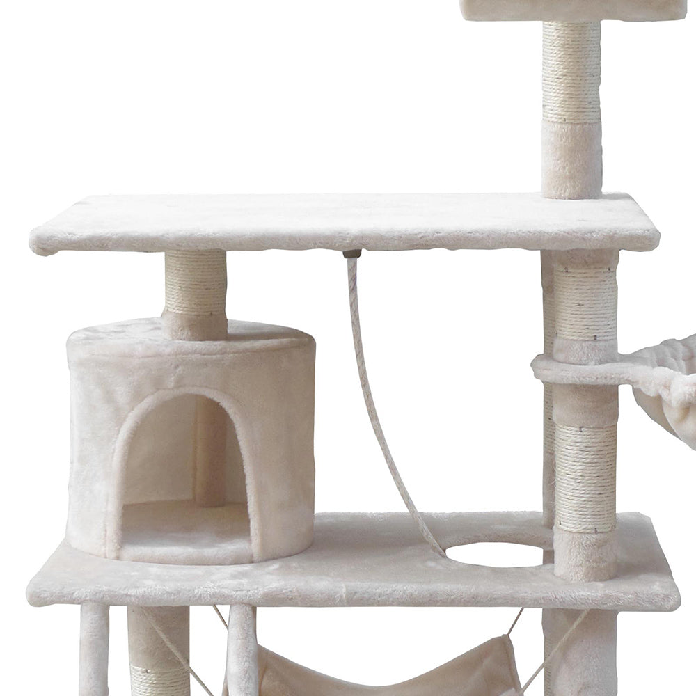 141cm Cat Tree With Pouch Hammock - Beige - The Cat Den