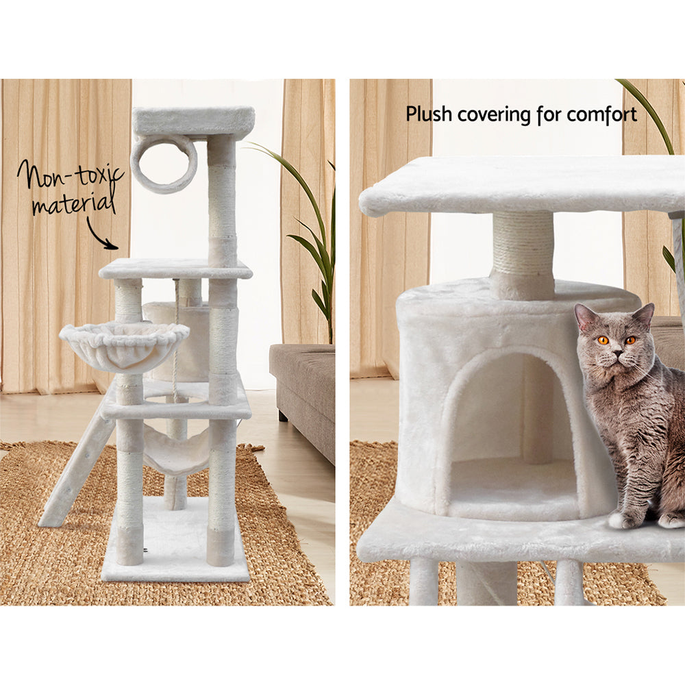 141cm Cat Tree With Pouch Hammock - Beige - The Cat Den