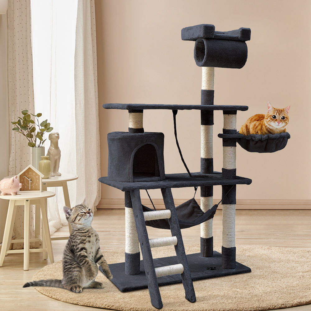 141cm Cat Tree Tower With Pouch Hammock - The Cat Den