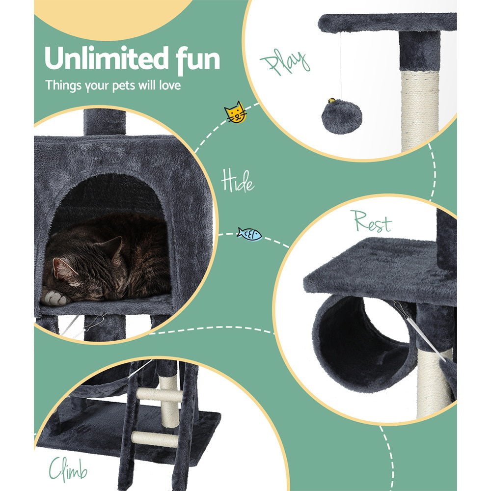 144cm Cat Tree Scratching Post Tower Scratcher Wood Condo Toys House Bed - The Cat Den