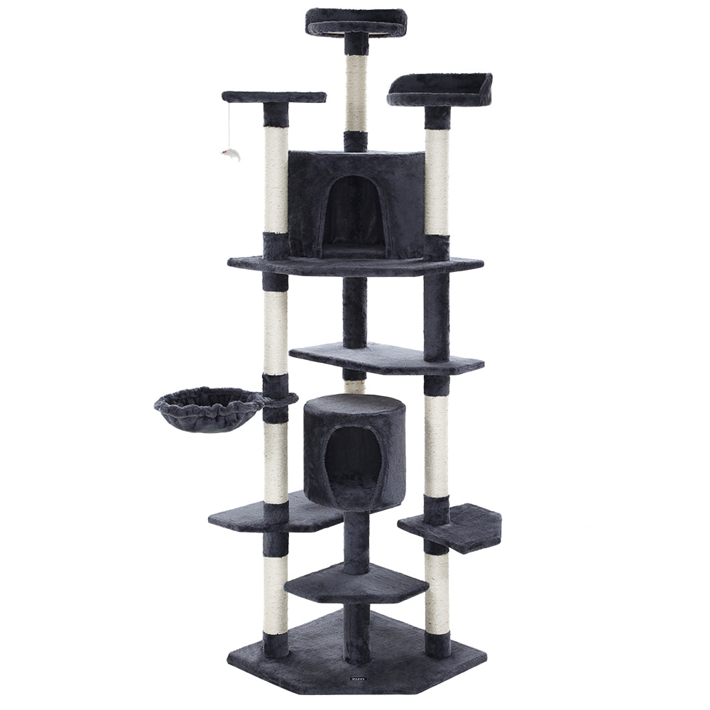 203cm Cat Tree - Multi Level With Pouch Hammock - The Cat Den