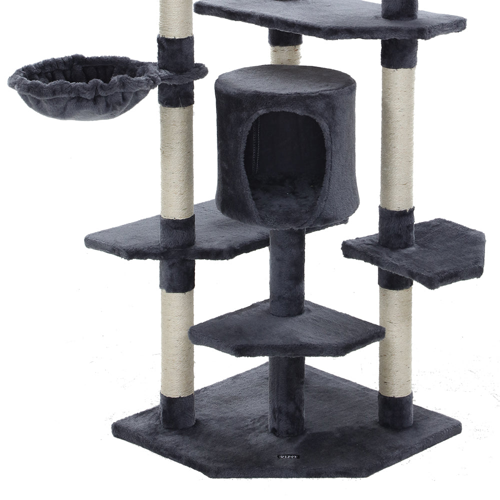 203cm Cat Tree - Multi Level With Pouch Hammock - The Cat Den