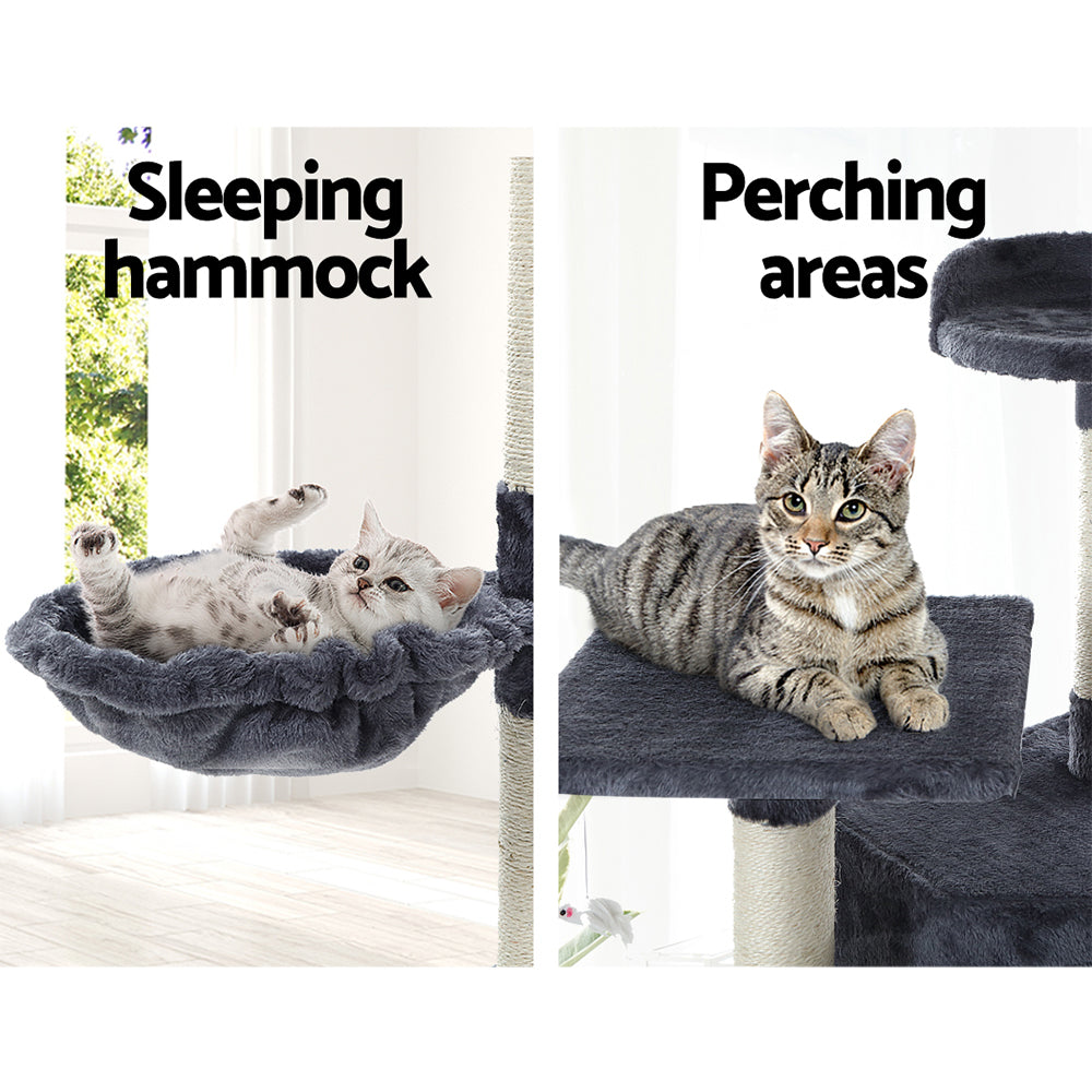 203cm Cat Tree - Multi Level With Pouch Hammock - The Cat Den