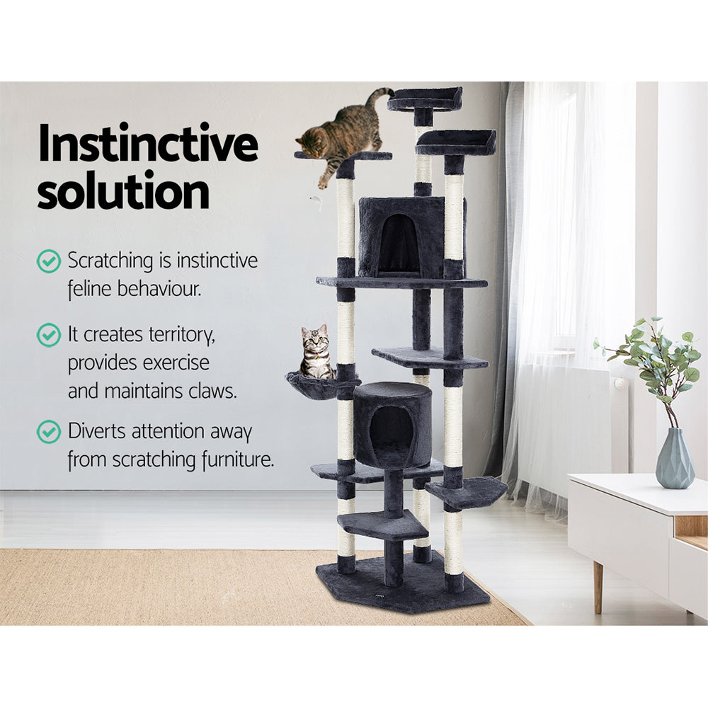 203cm Cat Tree - Multi Level With Pouch Hammock - The Cat Den