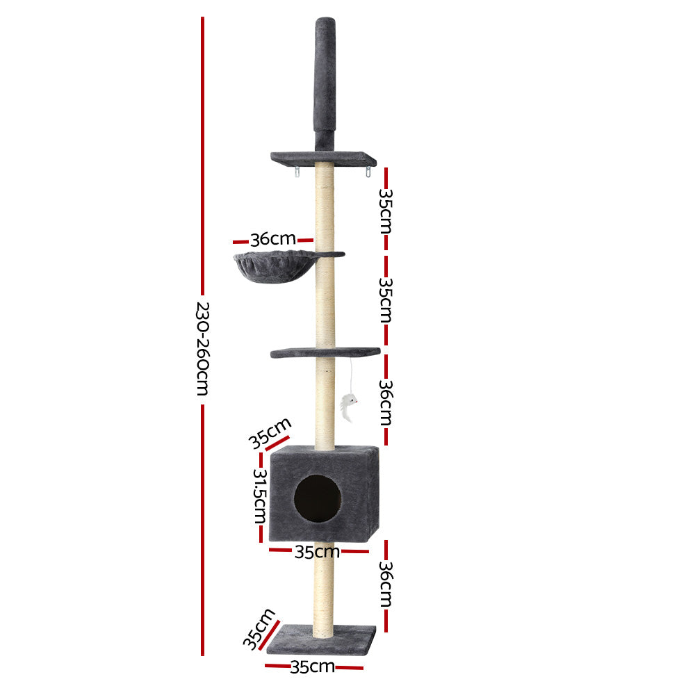 260cm Cat Tree Tower Scratching Post Scratcher Floor to Ceiling with Beds - The Cat Den