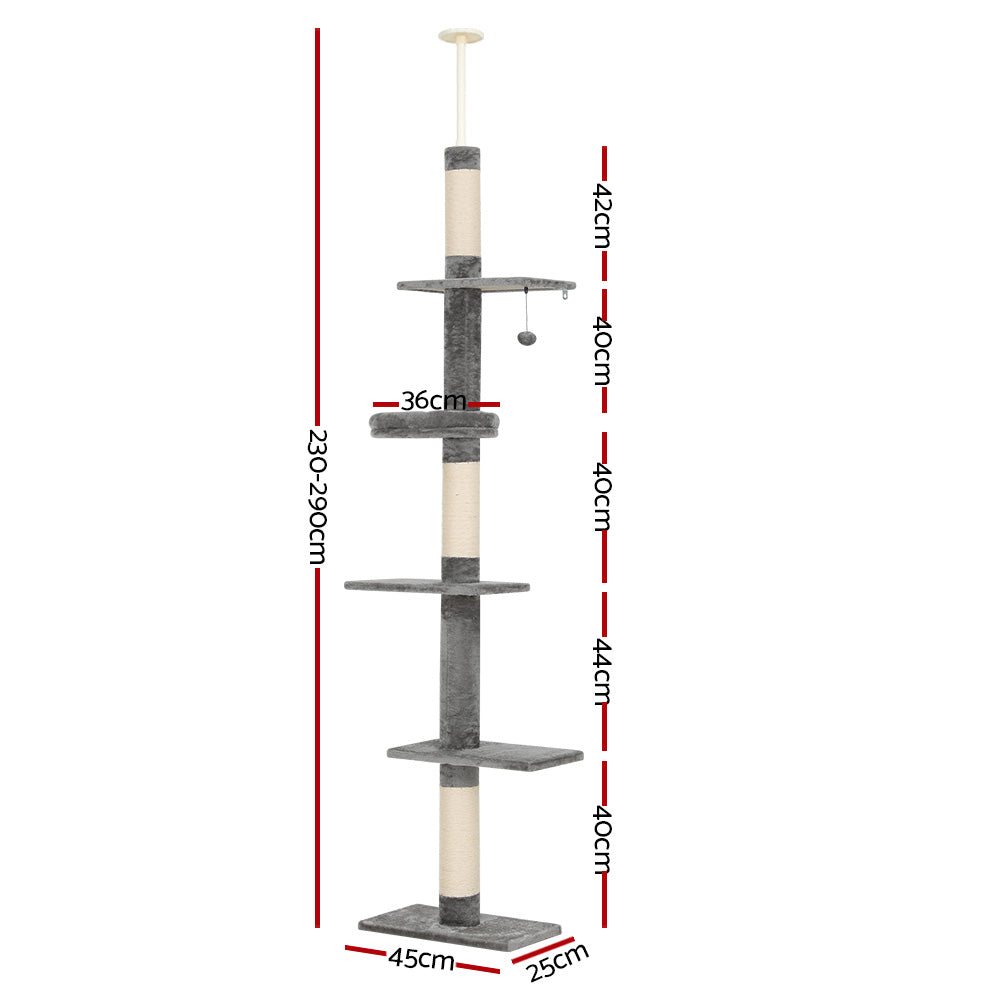 Cat Tree Tower Scratching Post Scratcher Floor to Ceiling Cats Bed 290cm - The Cat Den