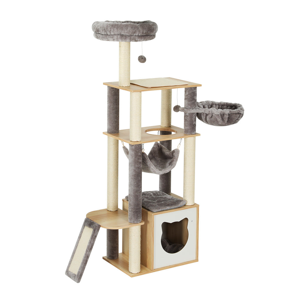 152cm Wood Cat Tree Tower Scratching Post Scratcher Bed Condo - The Cat Den