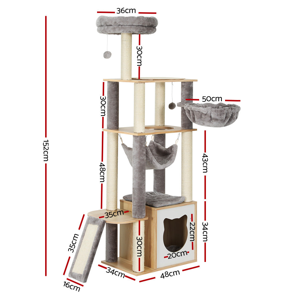 152cm Wood Cat Tree Tower Scratching Post Scratcher Bed Condo - The Cat Den