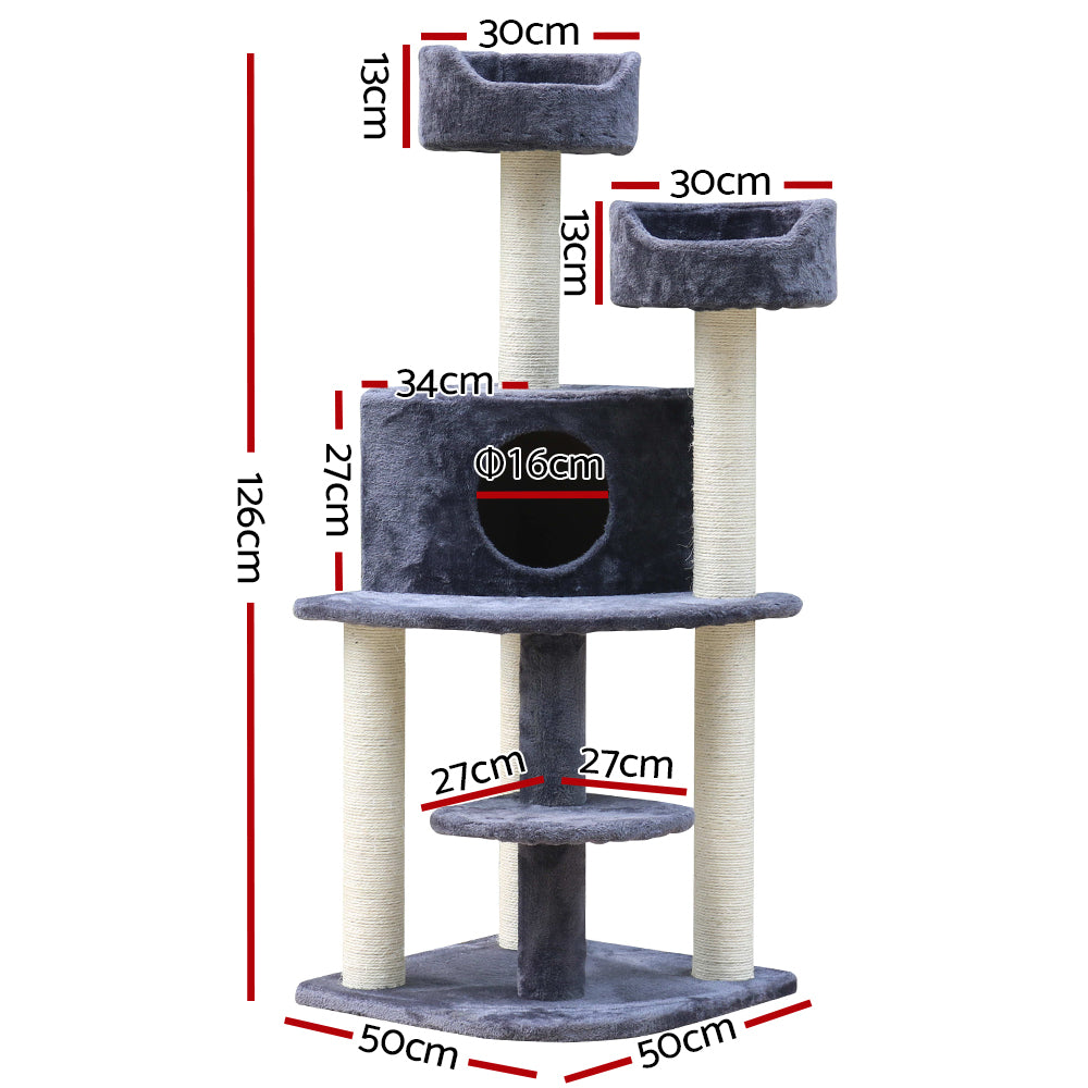 126cm Cat Tree with Multi Beds - The Cat Den