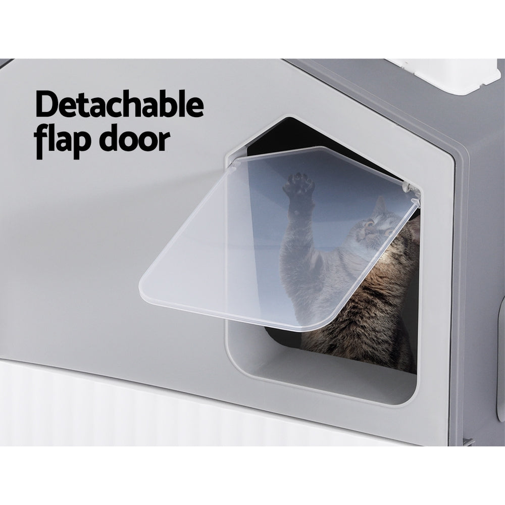 Fully Enclosed House Cat Litter Box Large Tray Hooded Scoop Mat - Grey - The Cat Den