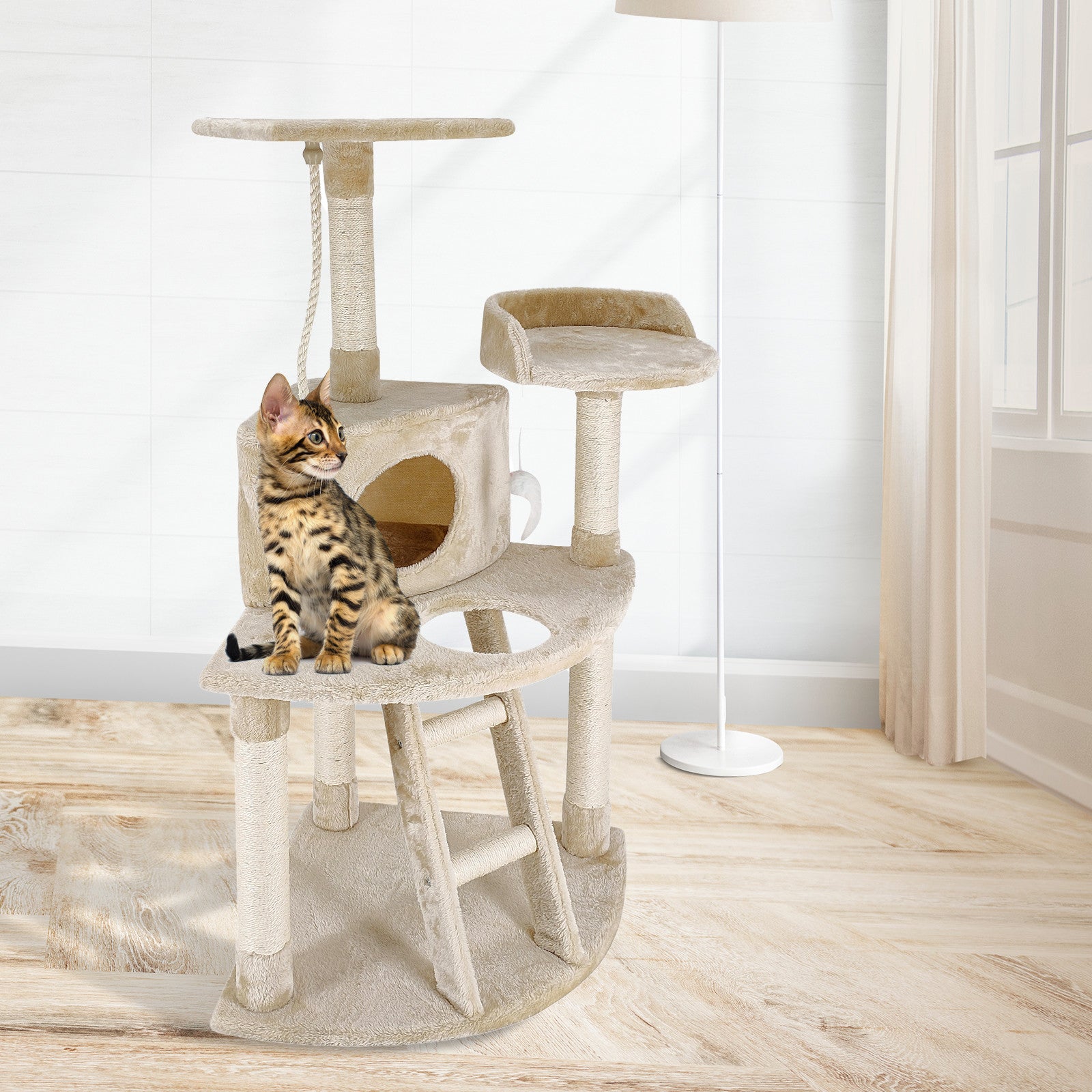 120cm Cat Scratching Tree - Beige - The Cat Den