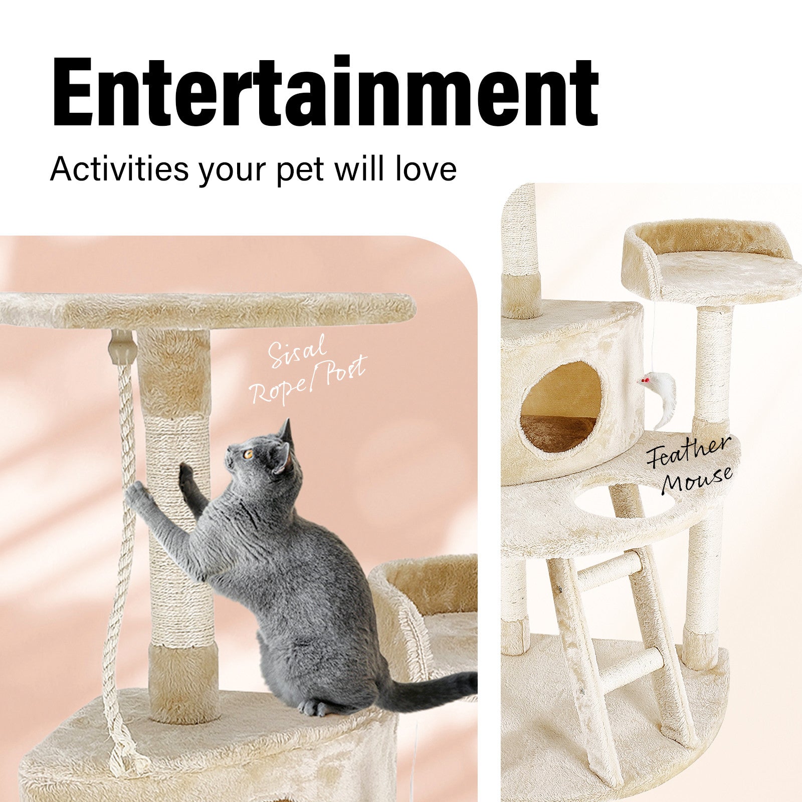 120cm Cat Scratching Tree - Beige - The Cat Den