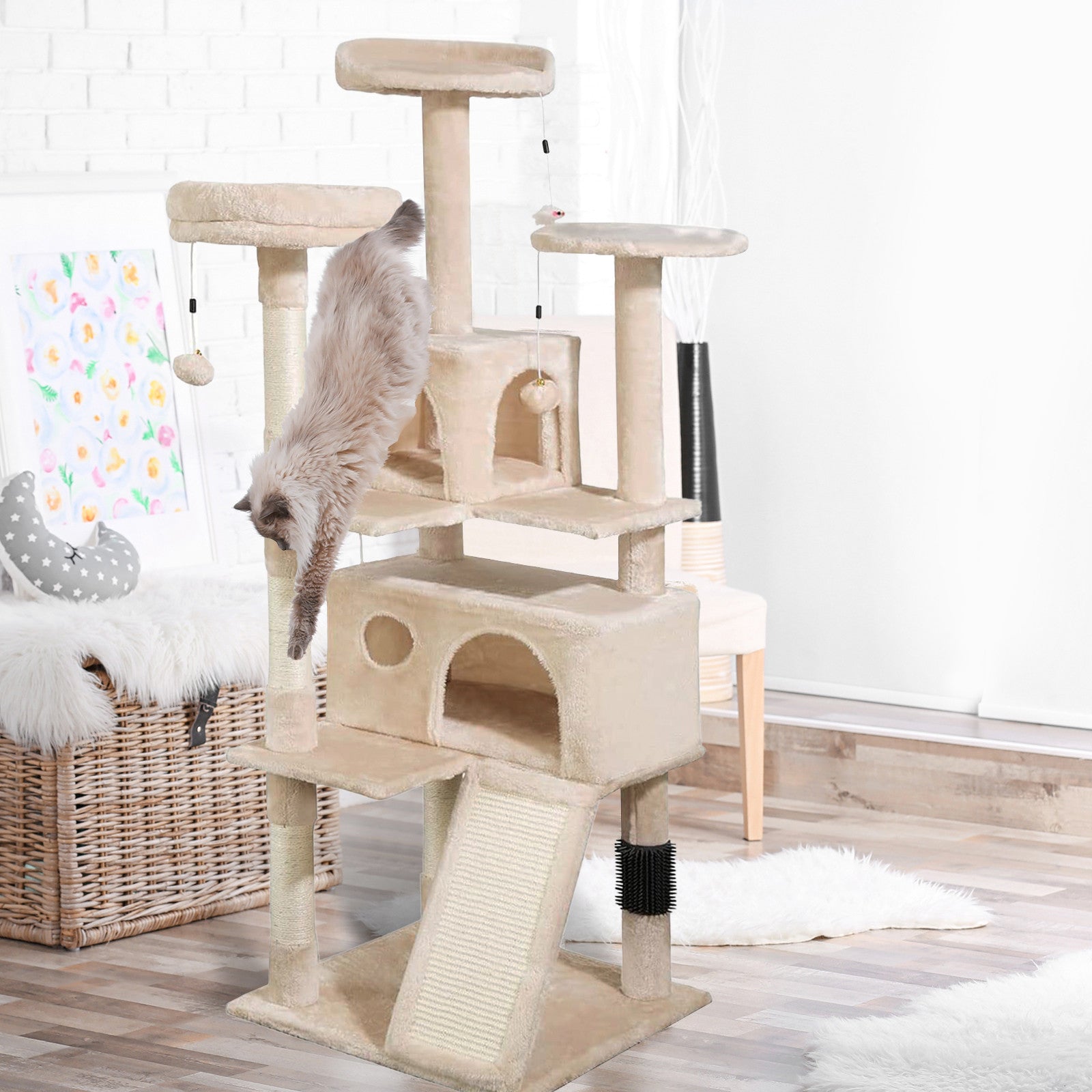 152cm Cat Climbing Tree - Beige - The Cat Den