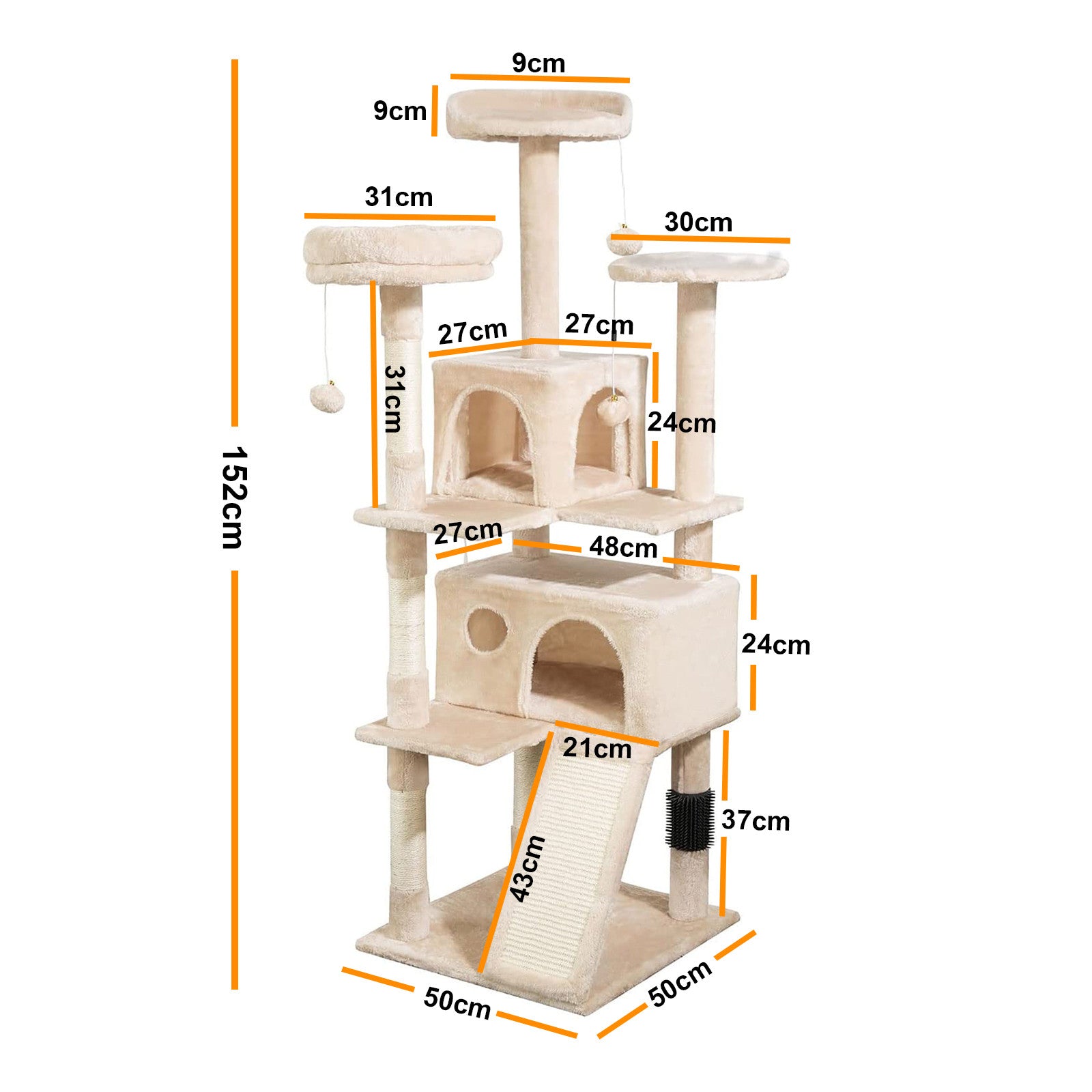 152cm Cat Climbing Tree - Beige - The Cat Den