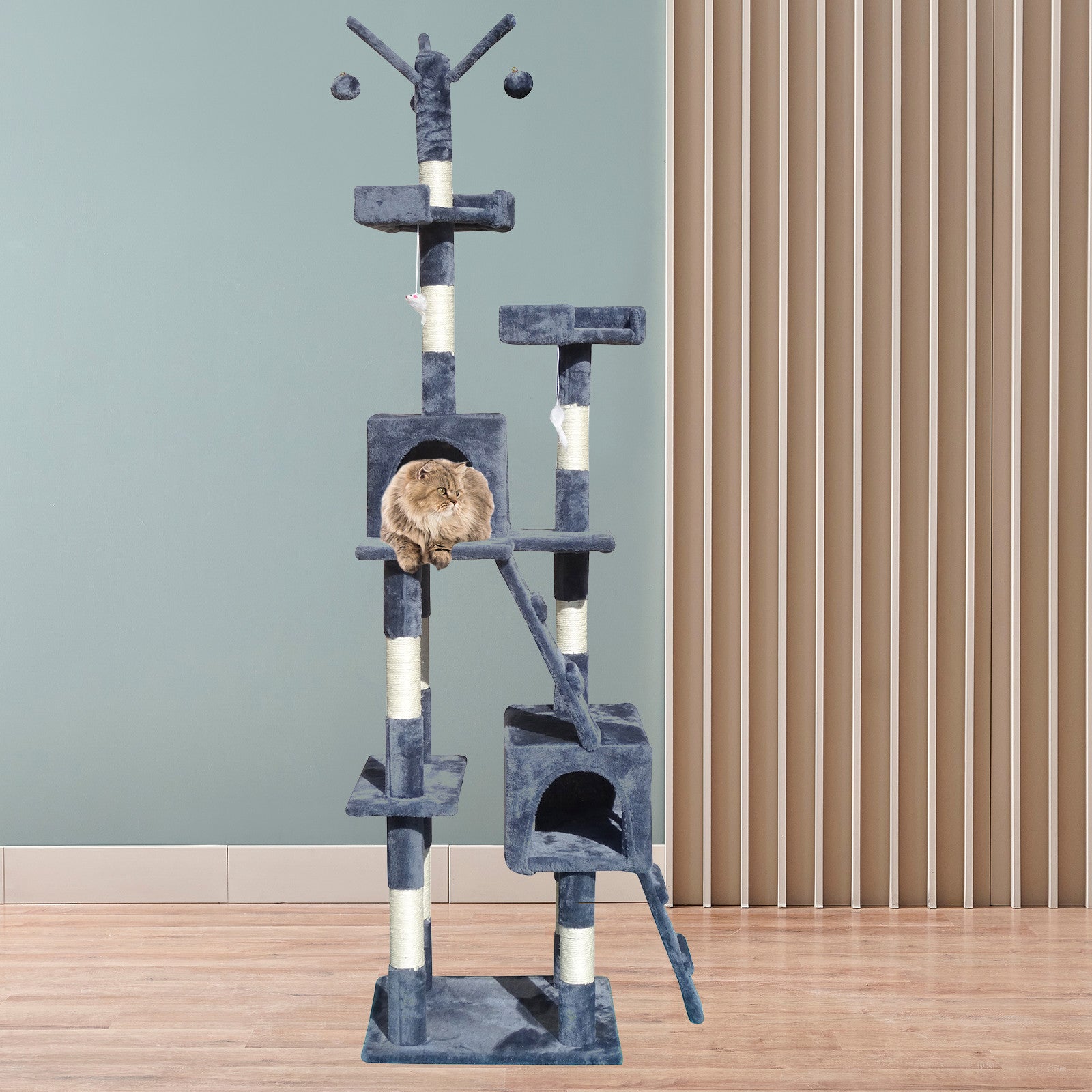 200cm Cat Tree - Multi Platform - Grey - The Cat Den