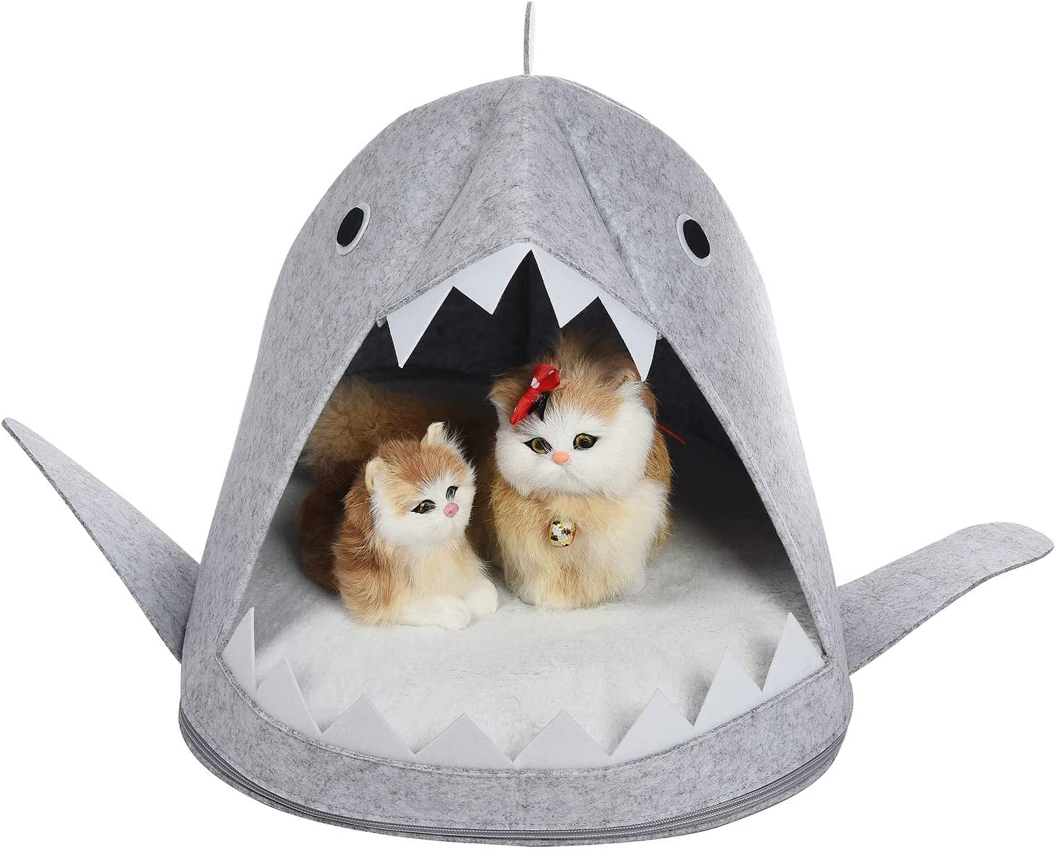 Shark Shape Pet Cave Bed for Cats andSmall Dogs 45 x 45 x 38 cm (Light Grey) - The Cat Den