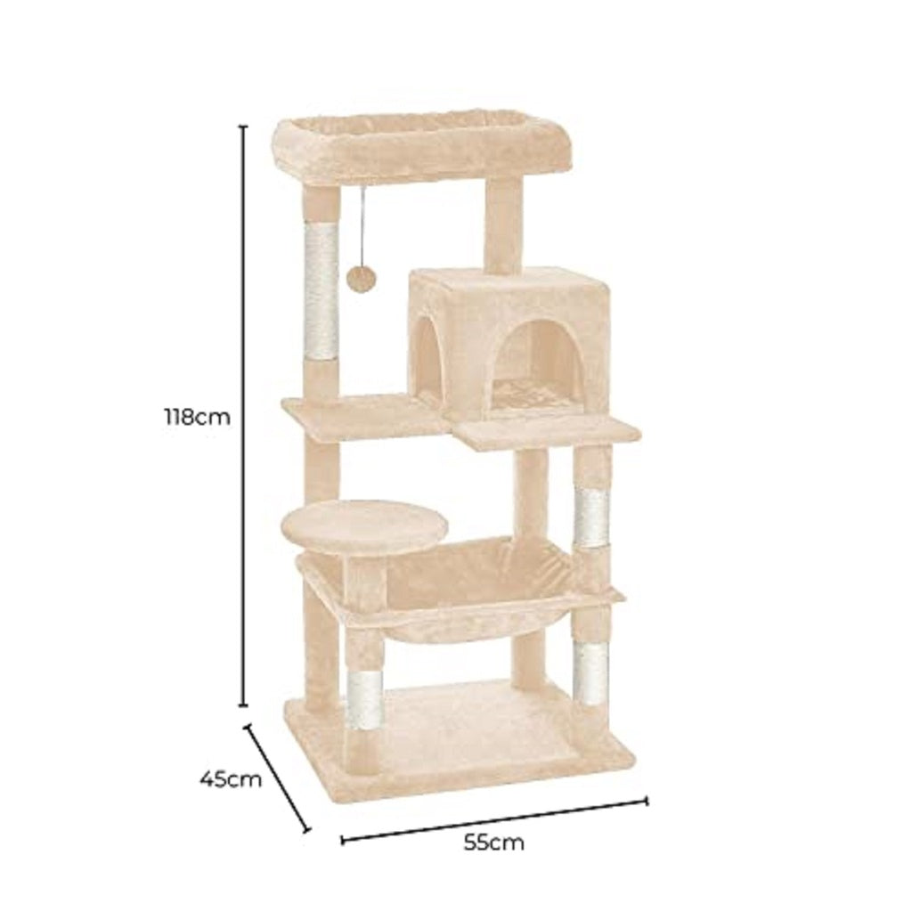 118cm Plush Cat Condo Cat Tree Beige - The Cat Den