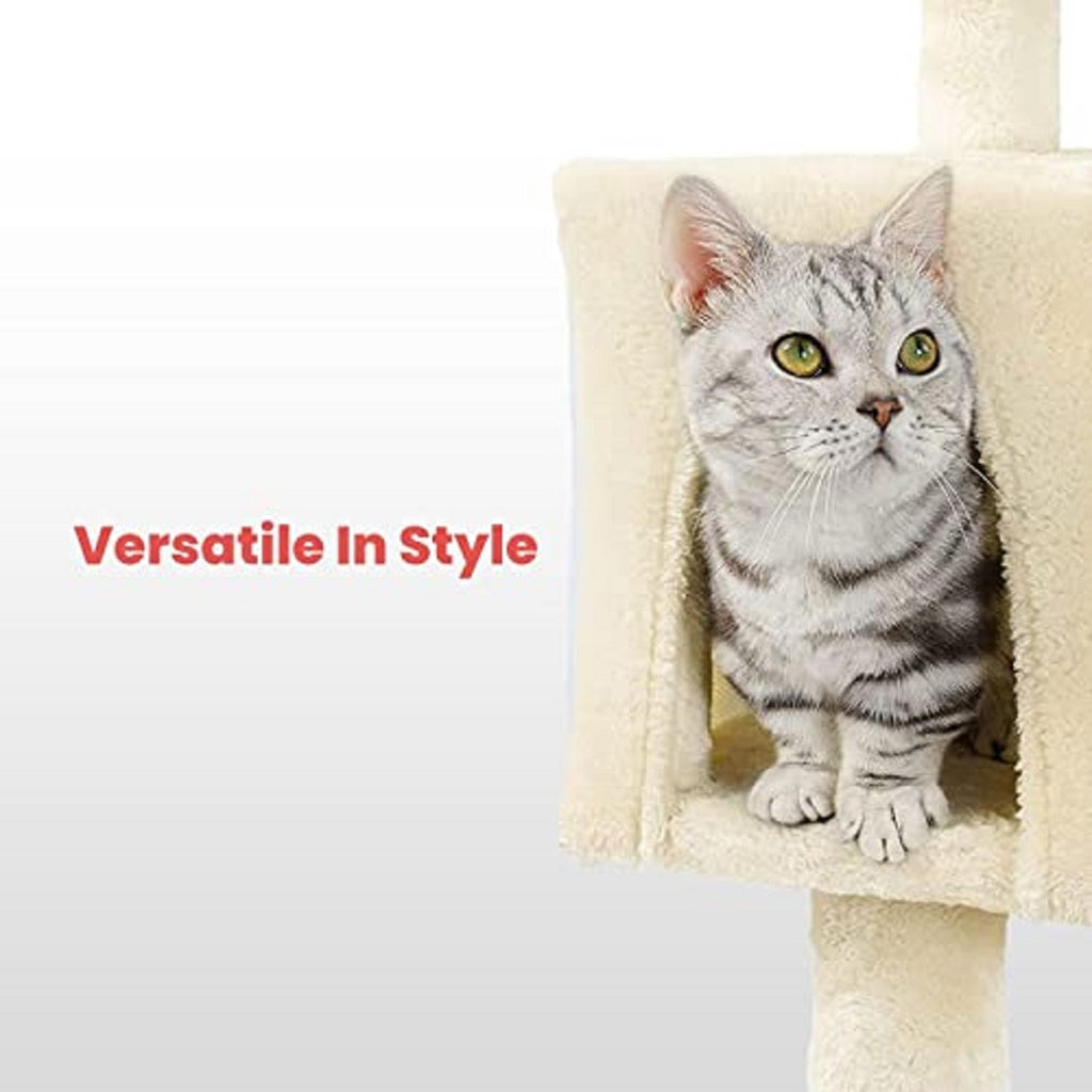 118cm Plush Cat Condo Cat Tree Beige - The Cat Den