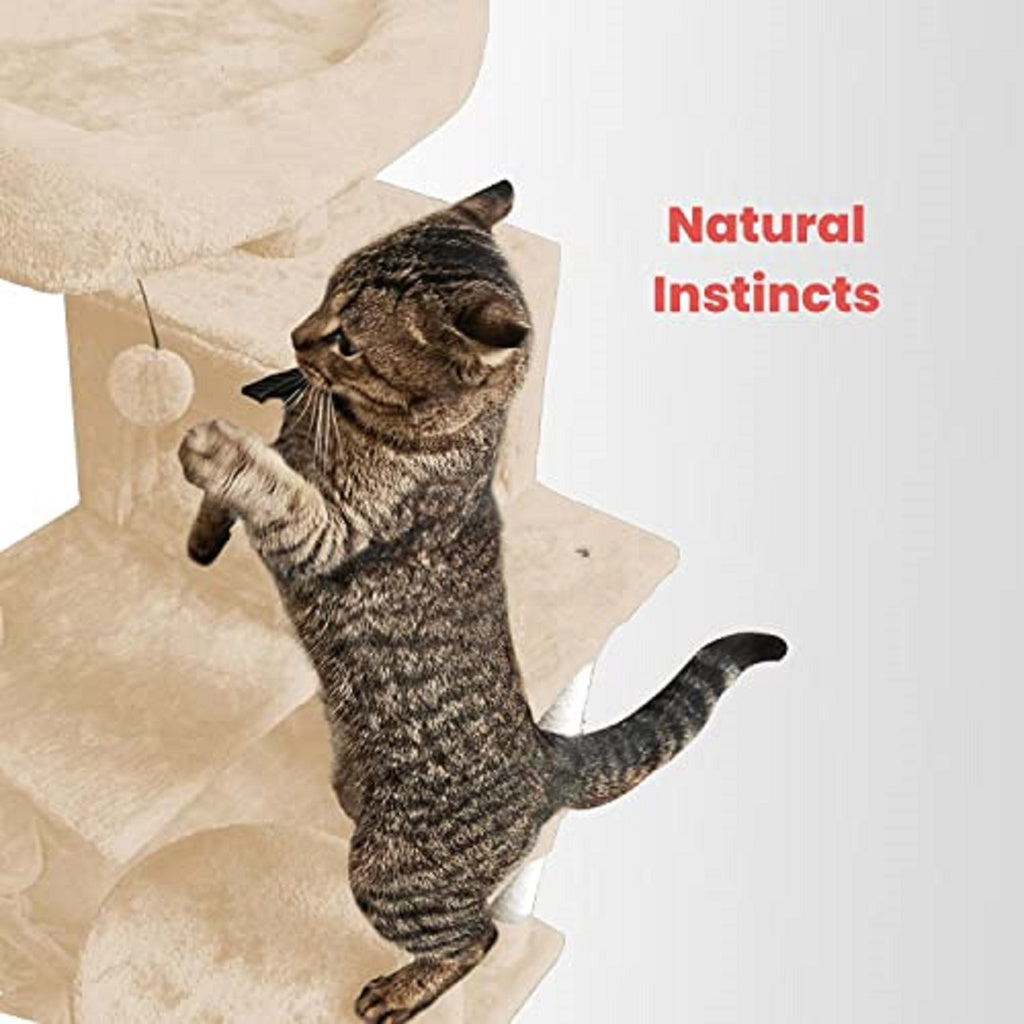 118cm Plush Cat Condo Cat Tree Beige - The Cat Den