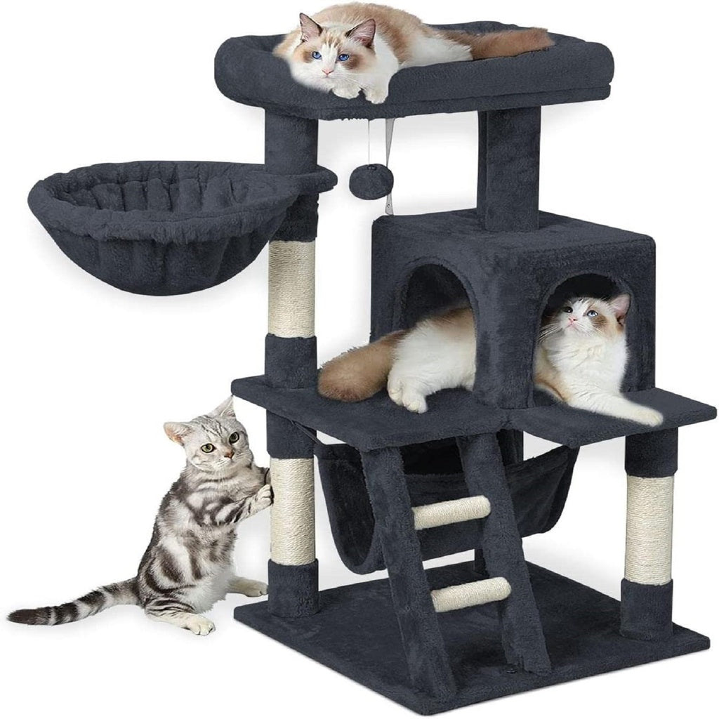 104cm Plush Cat Condo Cat Tree - Dark Grey - The Cat Den