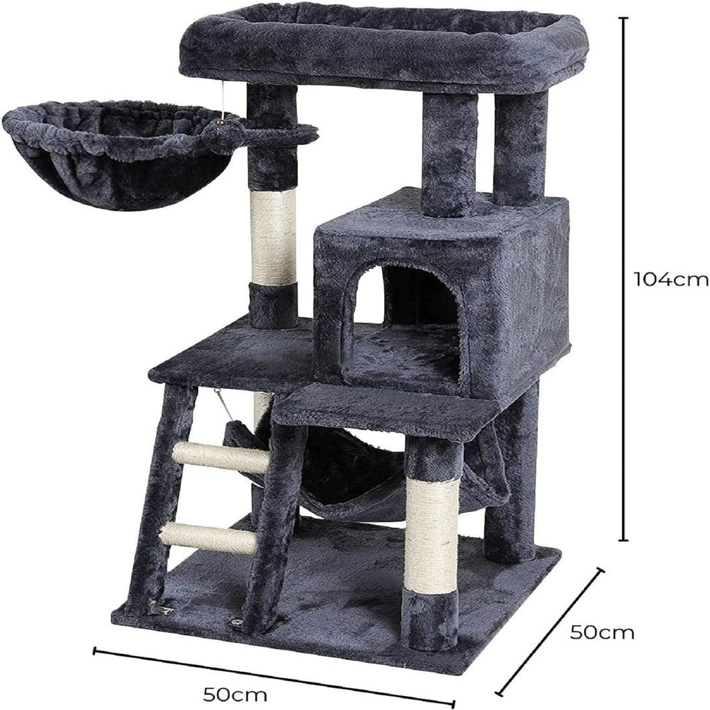 104cm Plush Cat Condo Cat Tree - Dark Grey - The Cat Den