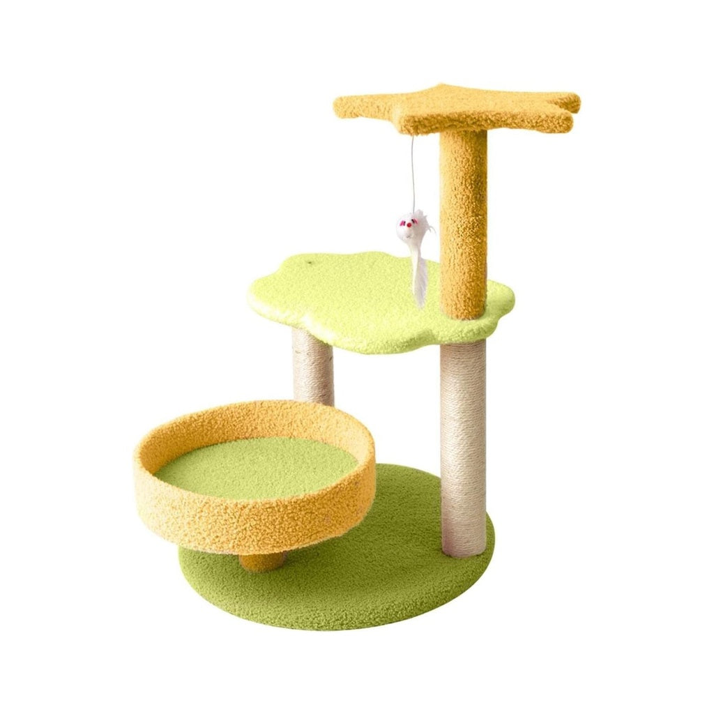 Floofi 75cm Galaxy Plush Scratching Post Cat Tree Yellow Green FI-CT-144-MM - The Cat Den